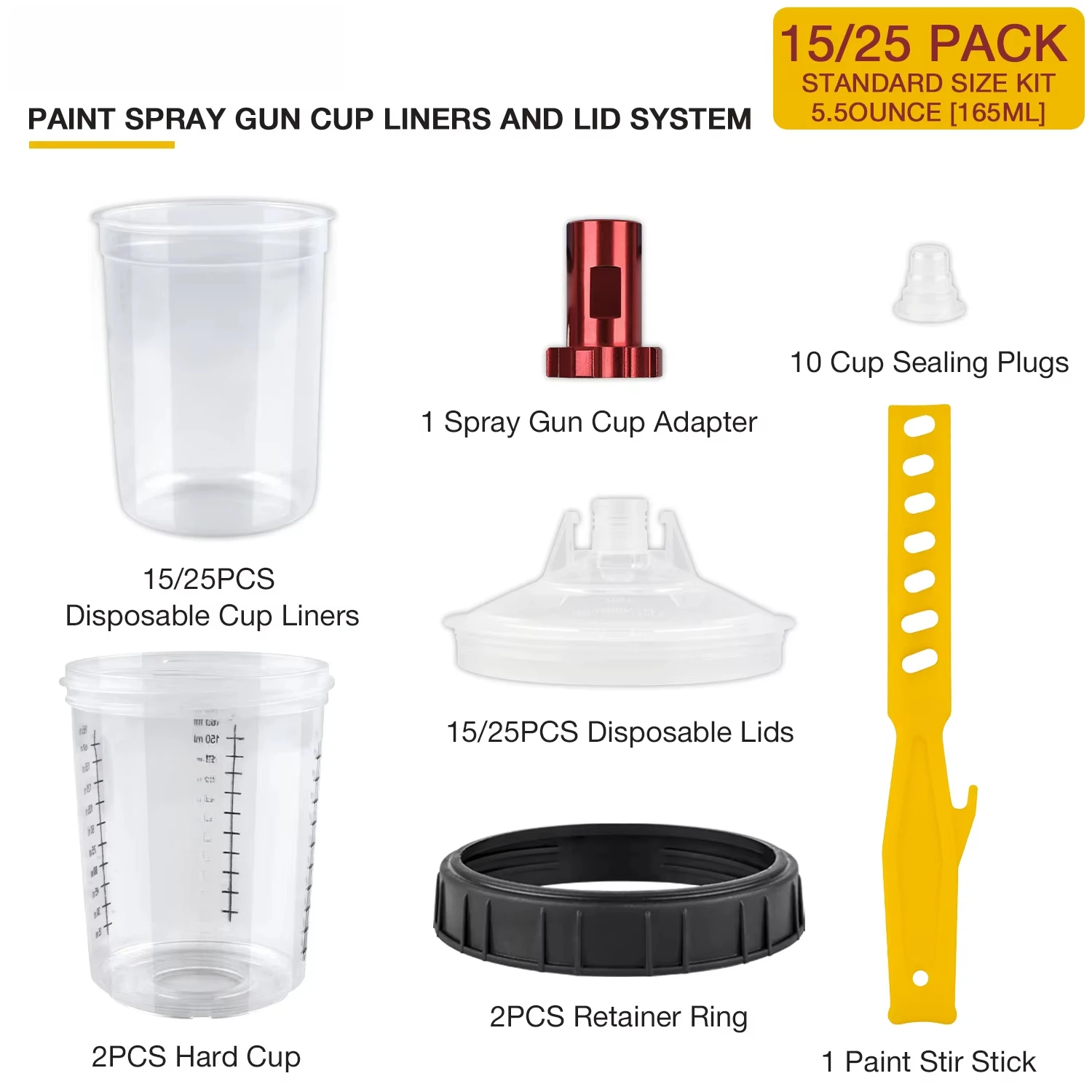 For 5.5 Oz/165ML Disposable Paint Cup with Spray Gun Cup Adapter 50Pcs Spray Gun Paint Mixing H/O Quick Cup Spray Gun Tank