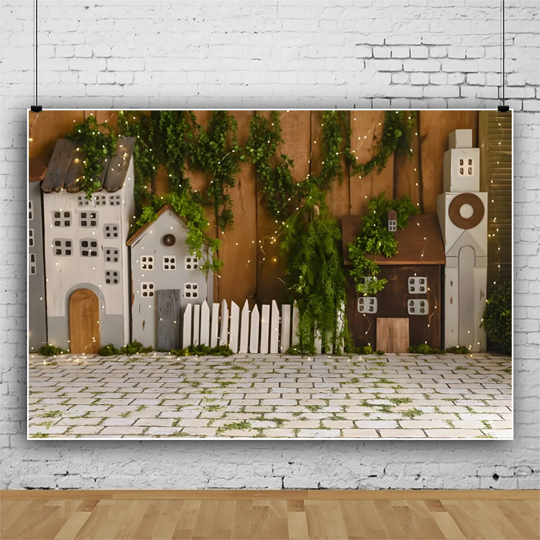 Easter Theme Photography Background Brick Wall Fence Vintage Yard Kids Baby Shower Portrai Decoration Backdrop Photo Studio