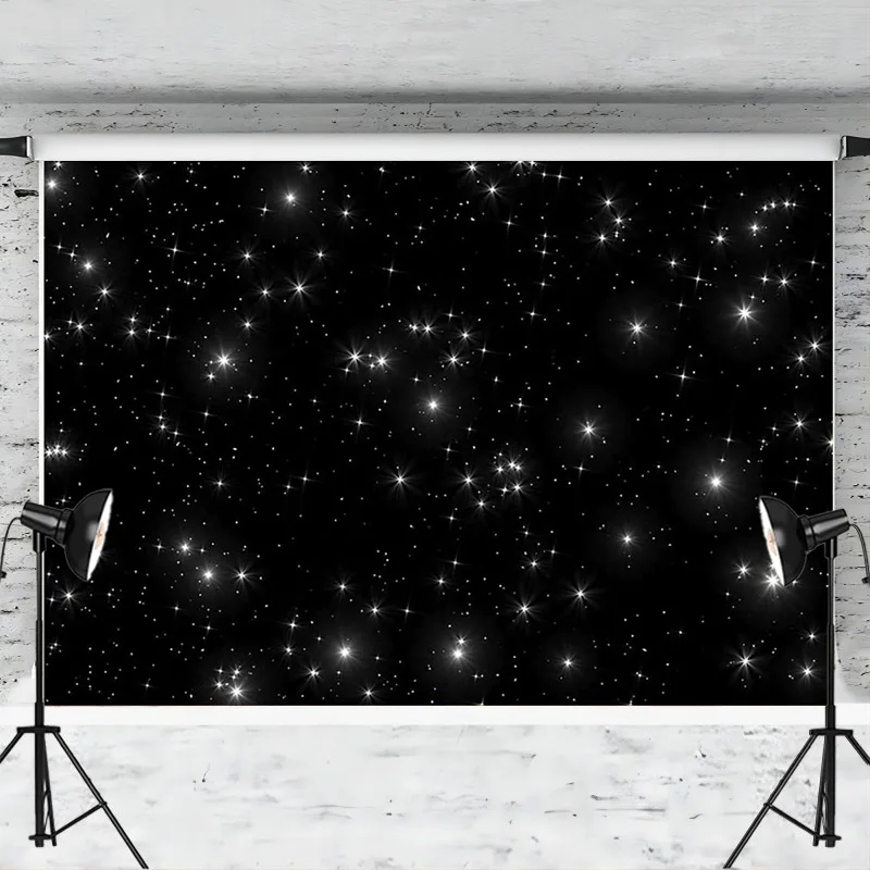 Black Night Sky Sparkle Stars Backdrop Space Starry Photography Background Bokeh Light Spots Birthday Wedding Party Decoration