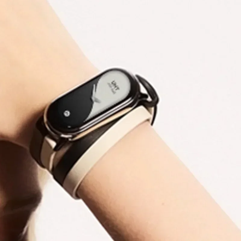 Cinturino in pelle a doppio anello per fascia MiBand 9 Xiaomi Smart Band Fashion Band per Xiaomi Miband 8 NFC versione globale sostituisci gli accessori