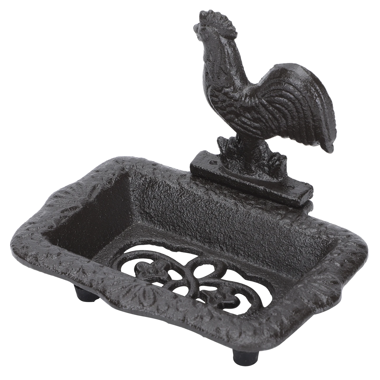 

1pc Retro Rooster Soap Box Cast Iron Dish Sponge Holder Bathroom Decor Vintage Black Home Compact Lightweight Non Fading Strong
