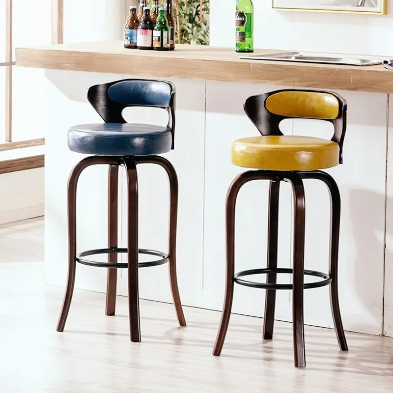 #American Solid Wood Bar Chair Creative Light Luxury Home High Stool Cafe Bar Nordic Back