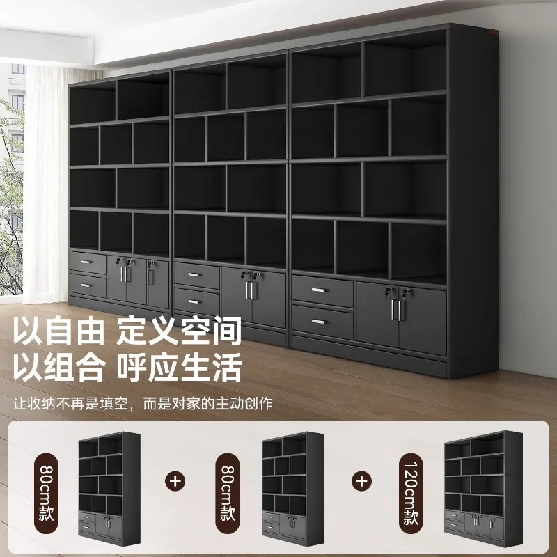Bookcase floor to wall locker living room integrated whole wall black combination cabinet with door