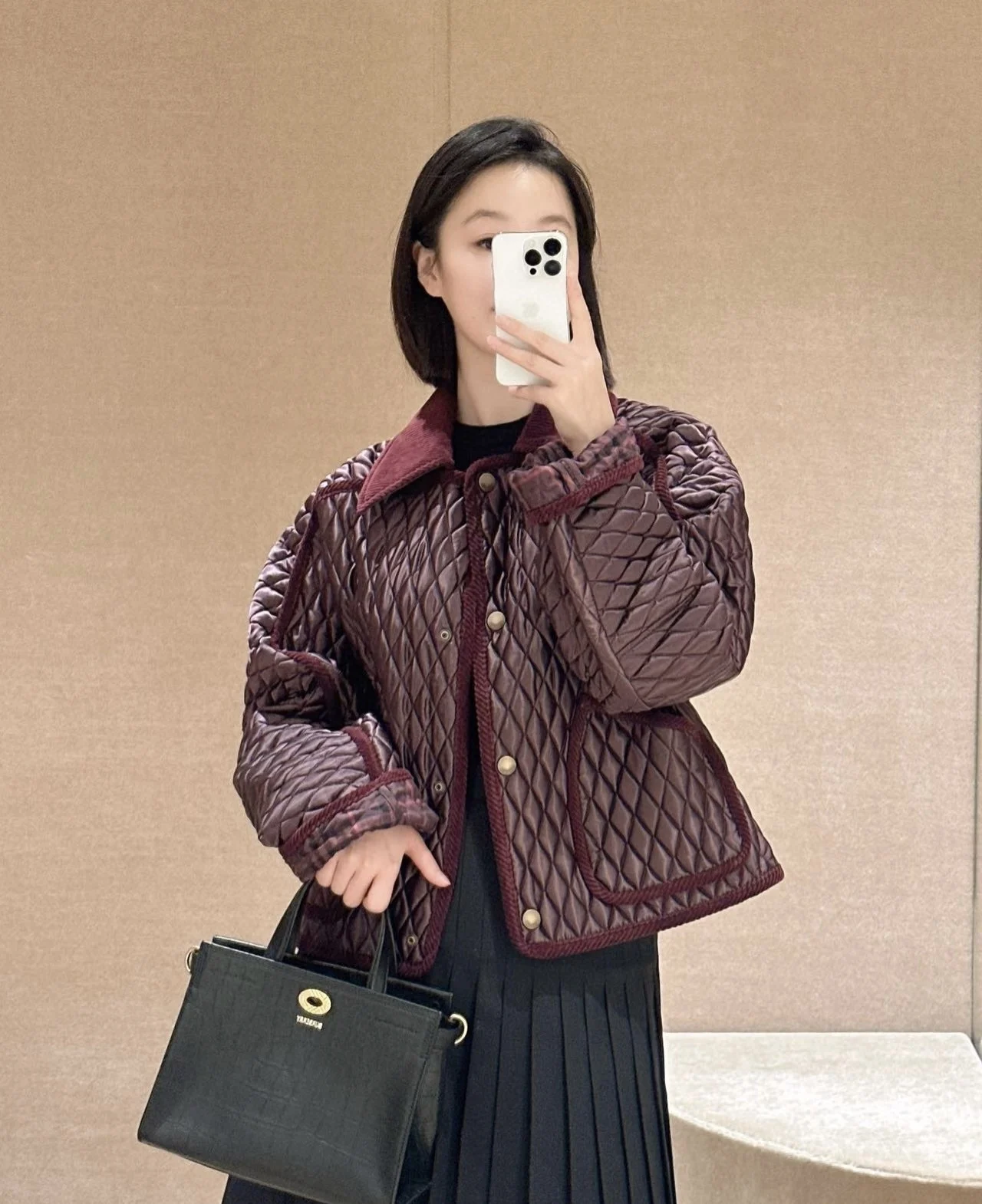 

Warm "Light Retro" Autumn Winter Diamond Stitch Cotton Jaet Women's ort Sle Velvet Collar Coat Simple Sle Loose Fit