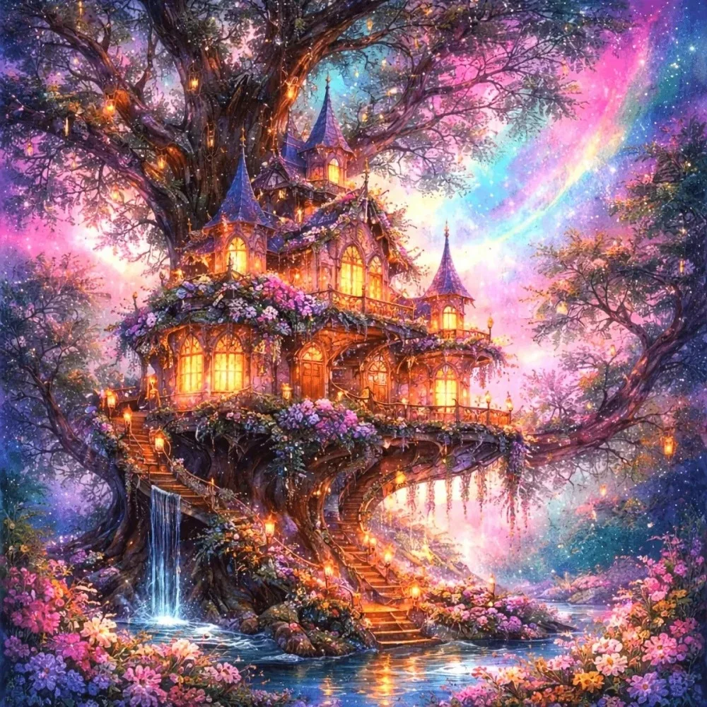 Adult Jigsaw Puzzle 500/1000 Pieces Puzzle Starry Tree Castle Paper Puzzle Decorative Painting Exercise Brain Thinking
