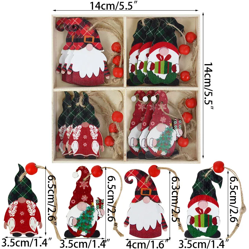 Colgantes de gnomos de madera para decoración del hogar, adornos colgantes de árbol de Navidad, regalos de Año Nuevo, 9/12 piezas