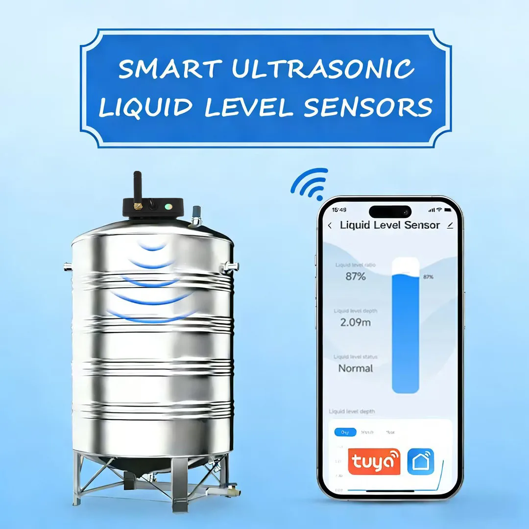 IP67 Waterproof Tuya Smart WiFi Ultrasonic Water Oil Level Sensor, Wireless Real‑Time Alarm