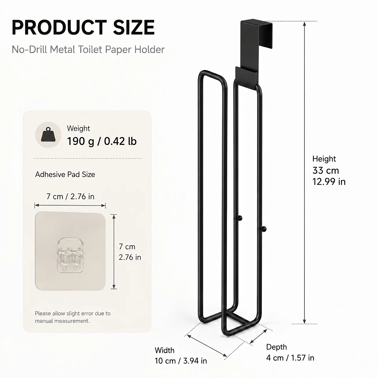 Self-Adhesive Toilet Paper Holder, Black Iron Bathroom Tissue Rack with Towel Bar, No-Drill Wall Mount, Bathroom Storage
