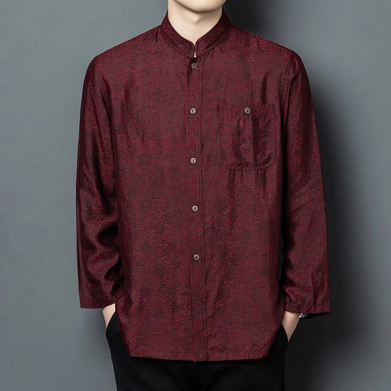 

Мужские рубашки из шелка (65%) и вискозы (35%) с длинным рукавом, свободного кроя, с карманом, летние, качественные, шелковистые, комфортные, в стиле танк-топ, Camisas De Hombre