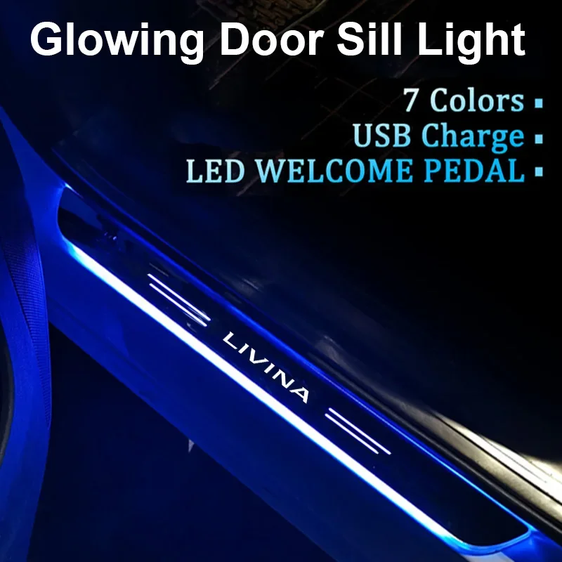 Illuminated Decorative Stickers for Nissan Livina Door Sill Pathway Styling Rechargeable Wireless Sill Trim Illusory Color Light