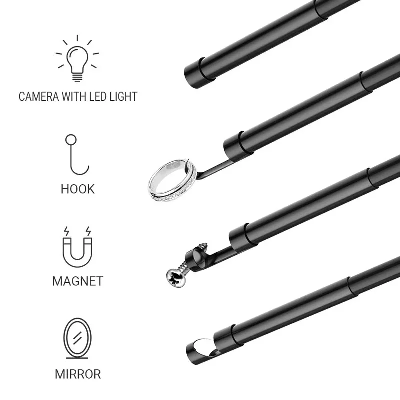 Periscopio HD 1080P con telecamera per endoscopio 3 in1 con 8 luci a LED Telecamera di ispezione impermeabile IP67 da 8 mm per iOS Android Samsung