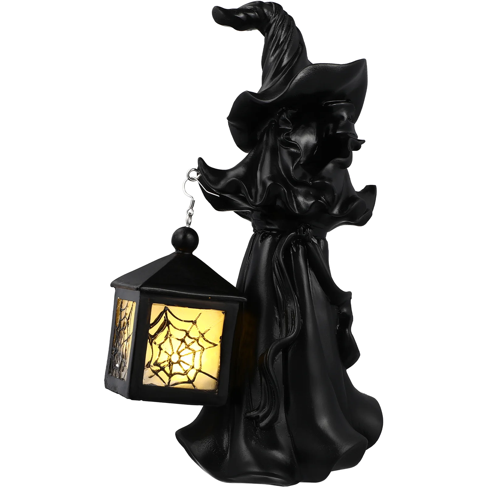 Lantern Witch Decoration Resin Sculpture Creative Witch Lamp Halloween Theme Prop Resin Witch Sculpture