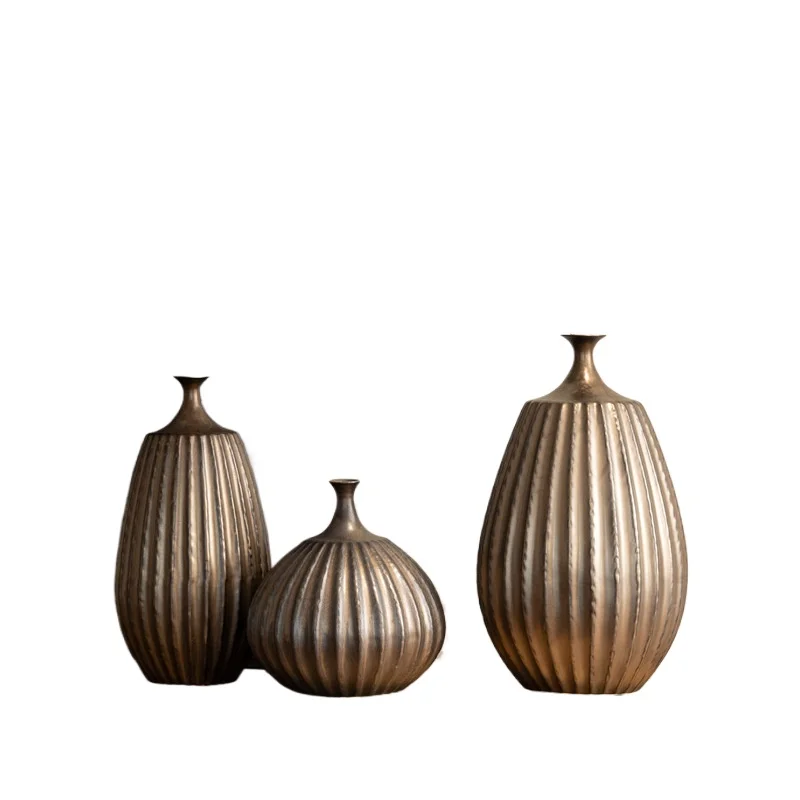 مزهرية سيراميك كلاسيكية بلون بندقية من Wabi-sabi، زخرفة فندقية جديدة مصنوعة يدويًا على الطراز الصيني