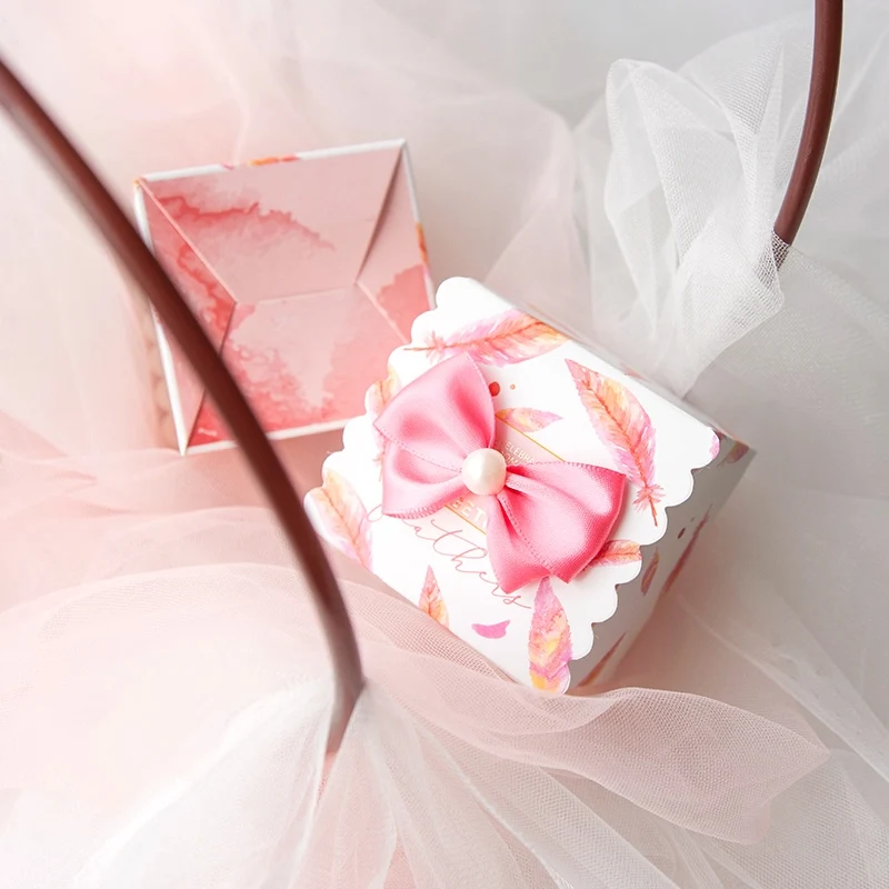 New Europe Pink Feather Love Style Gift Box Baby Shower Birthday Party Candy Box Sweet Chocolate Boxes Wedding Favors Decoration