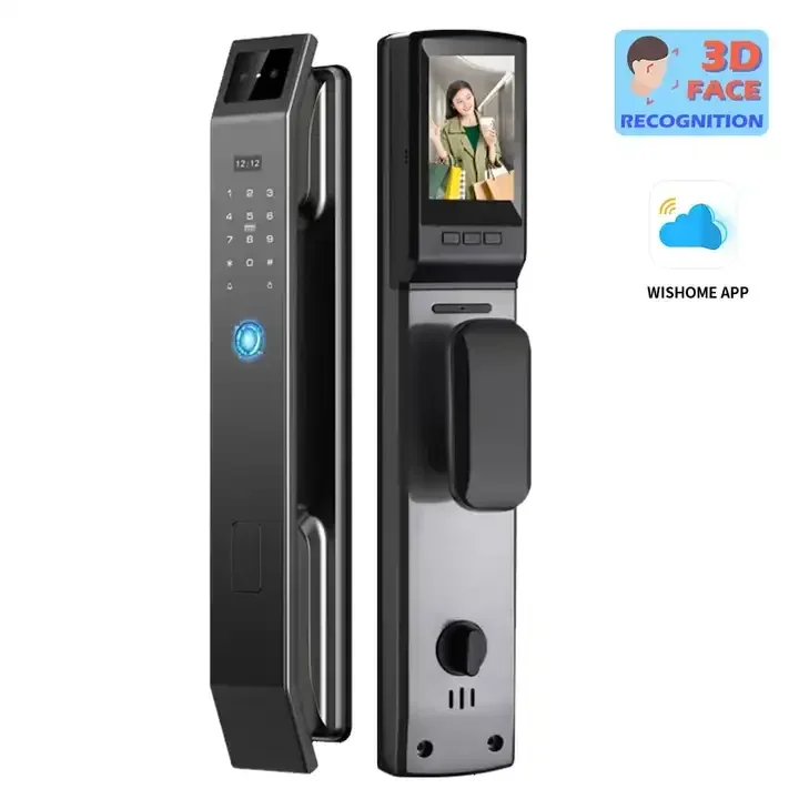 Fechadura de porta inteligente com reconhecimento facial 3D, aplicação WIFI, função de chave de cartão de senha, pode ser usada para casa anti-roubo