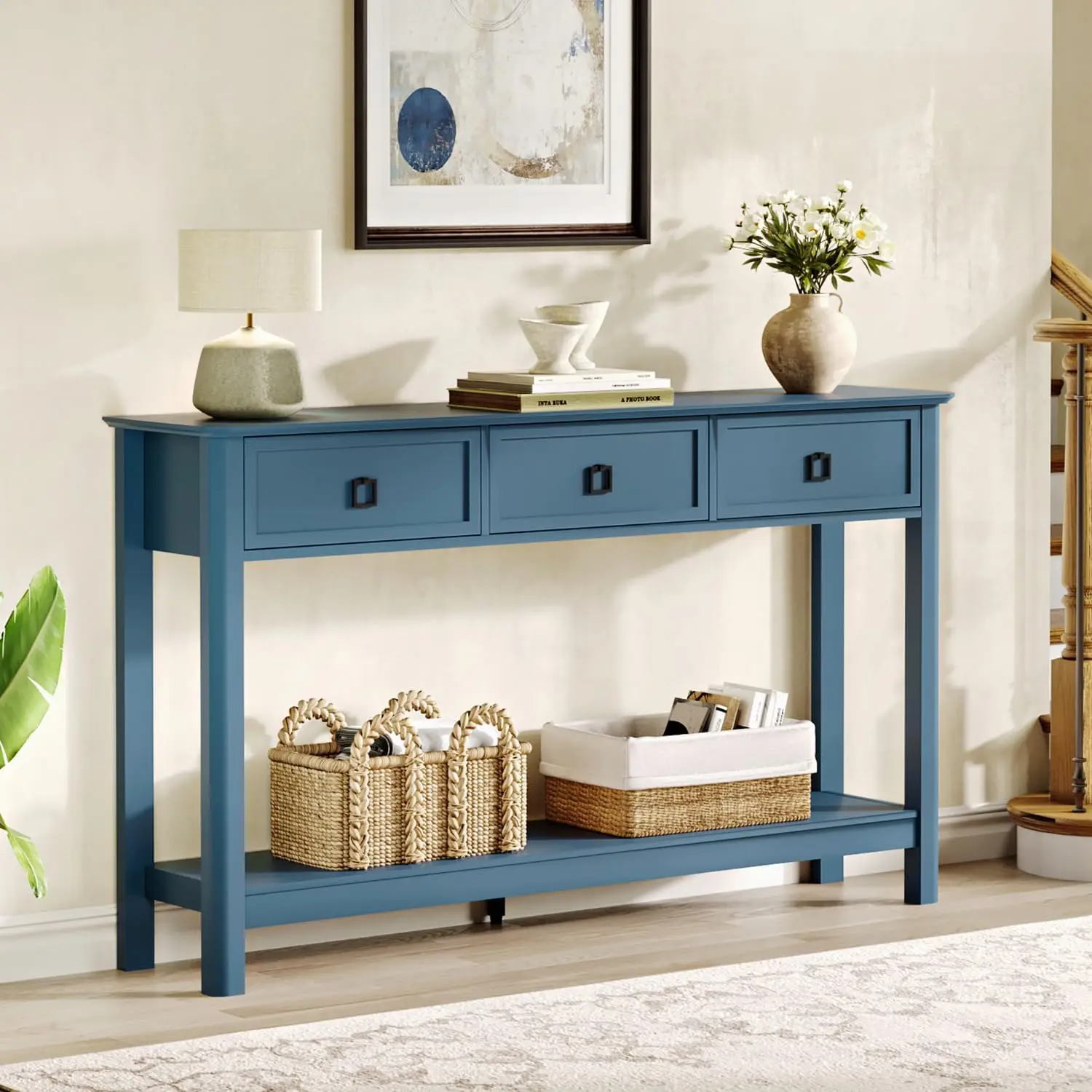 

53.1 Console Table with 3 Drawers, Modern Entryway Table, 2-Tier Narrow Long Sofa Table Behind Couch Table for Living Ro