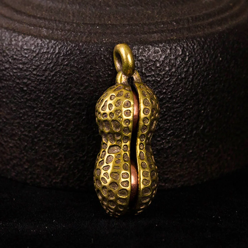 Vintage Style Brass Peanuts Biomimetic Sculpture Ornaments Creative Crafts Gift for DIY Pendant Keychain Decoration