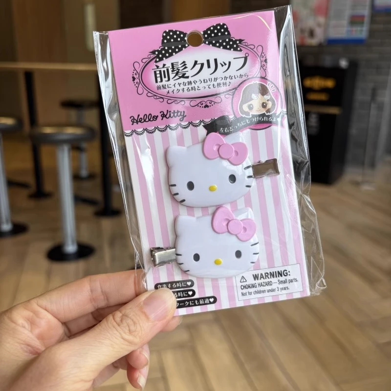2 szt. Sanrio Hello Kitty Spinki do włosów z grzywką z Japonii, akcesoria do włosów z postaciami z kreskówek dla dziewczynek, prezent urodzinowy