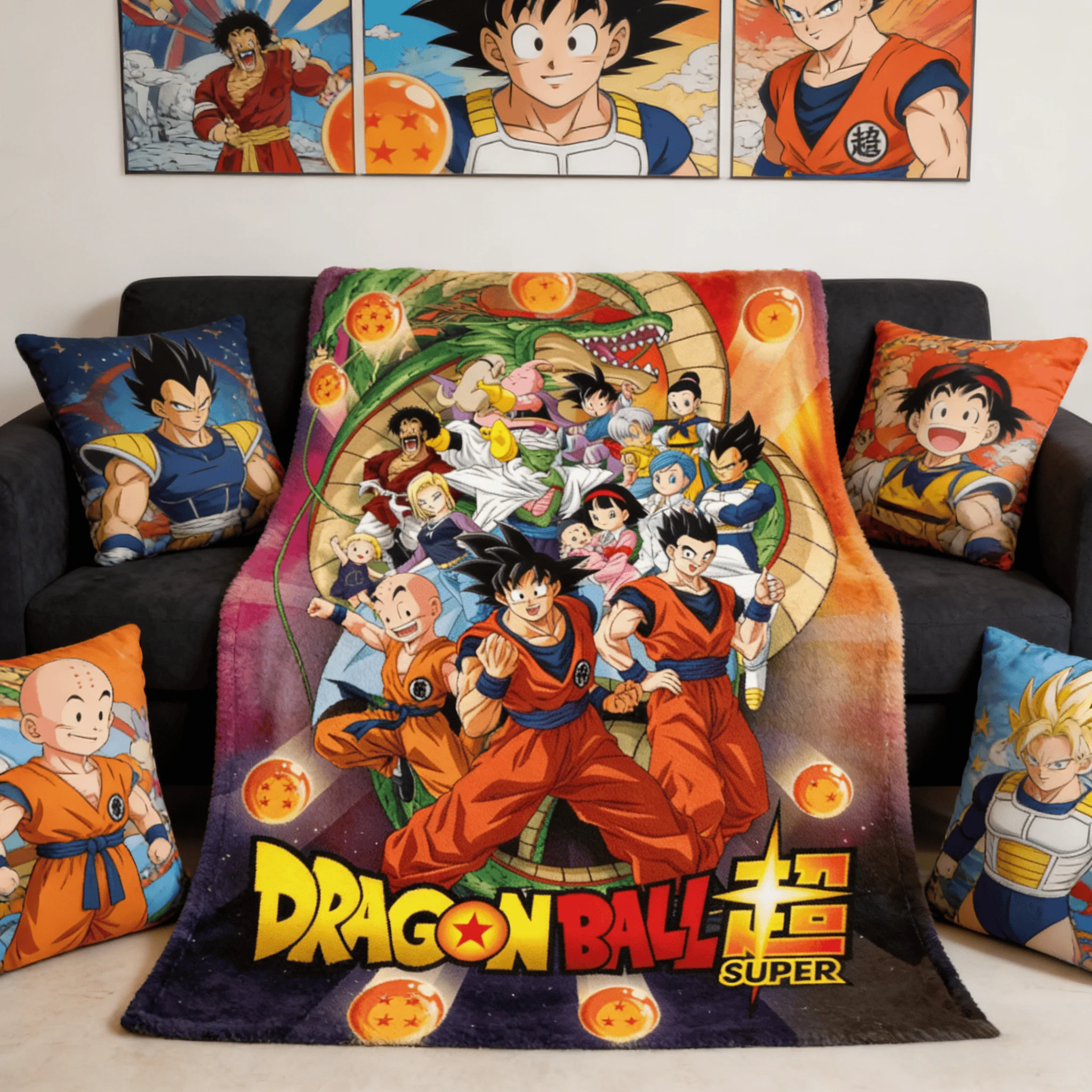 2026 Sommer Dragon Ball Super Alle Charaktere Fleece-Decke, 3D-Gedruckte Weiche Warme Flanell-Wurfdecke für Bett Sofa Schlafzimmer