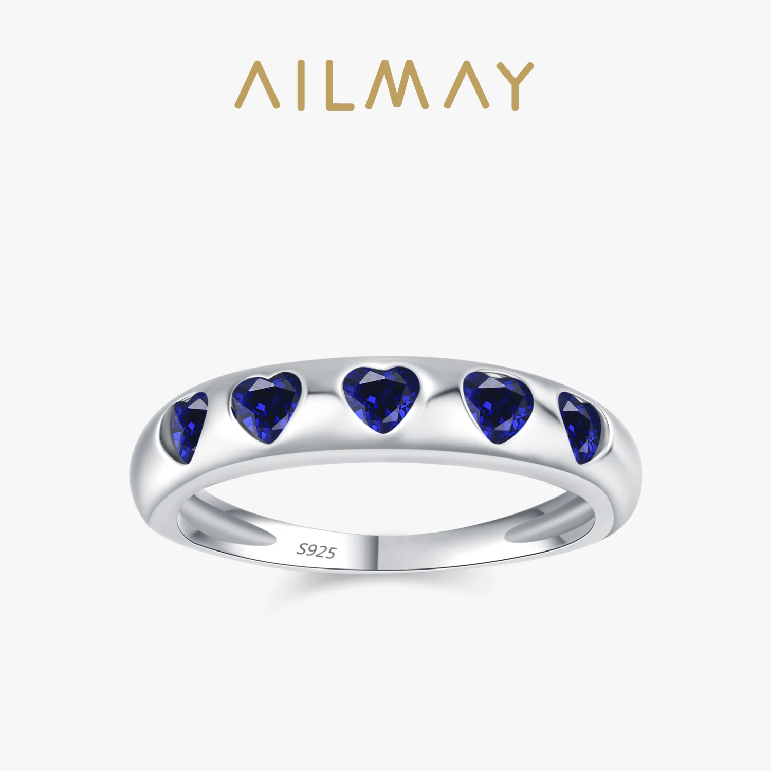 

Ailmay 925 Sterling Silver Blue Heart Designed Rings for Women Shiny Cubic Zirconia Accessories Engagement Jewelry