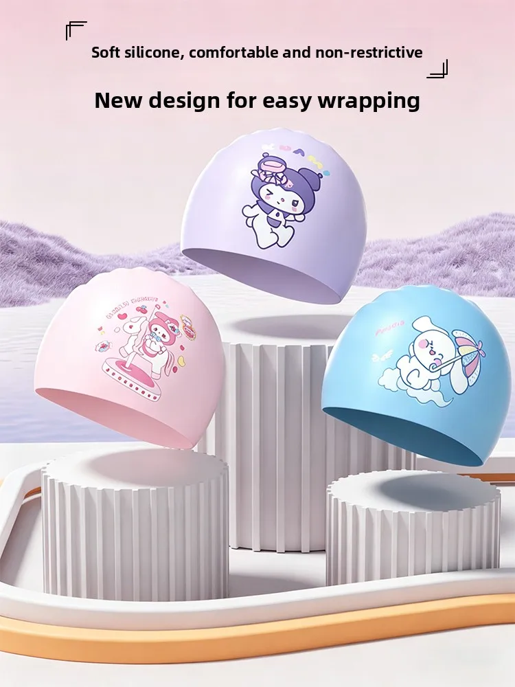 children's-swimming-cap-waterproof-silicone-comfortable-anti-drag-cute-cartoon-ear-protection-large-head-size-high-aesthetic