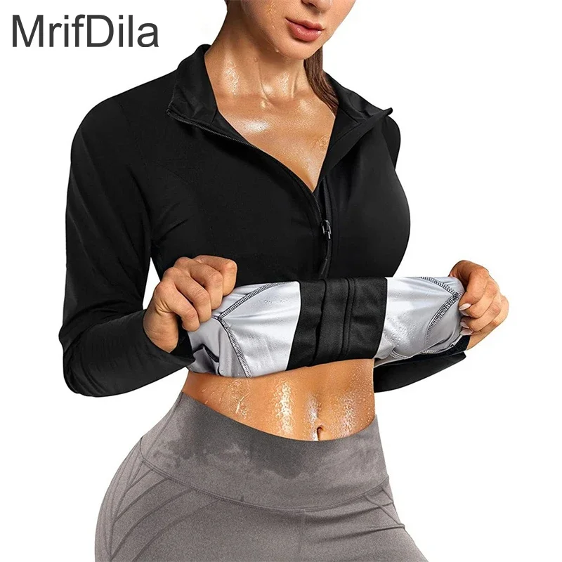 MrifDila Women Sweating Jackets Pocket Jackets Sweating Women Sweat Jacket Silver Heating Jacket Womens Sauna Suit Long Sleeve