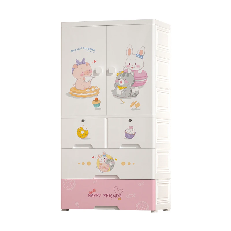 Bedroom Furniture 70cm Cartoon Pattern Organizer Plastic Portable Wardrobe Modern Simple Style Kids Closet Organizer with Drawer