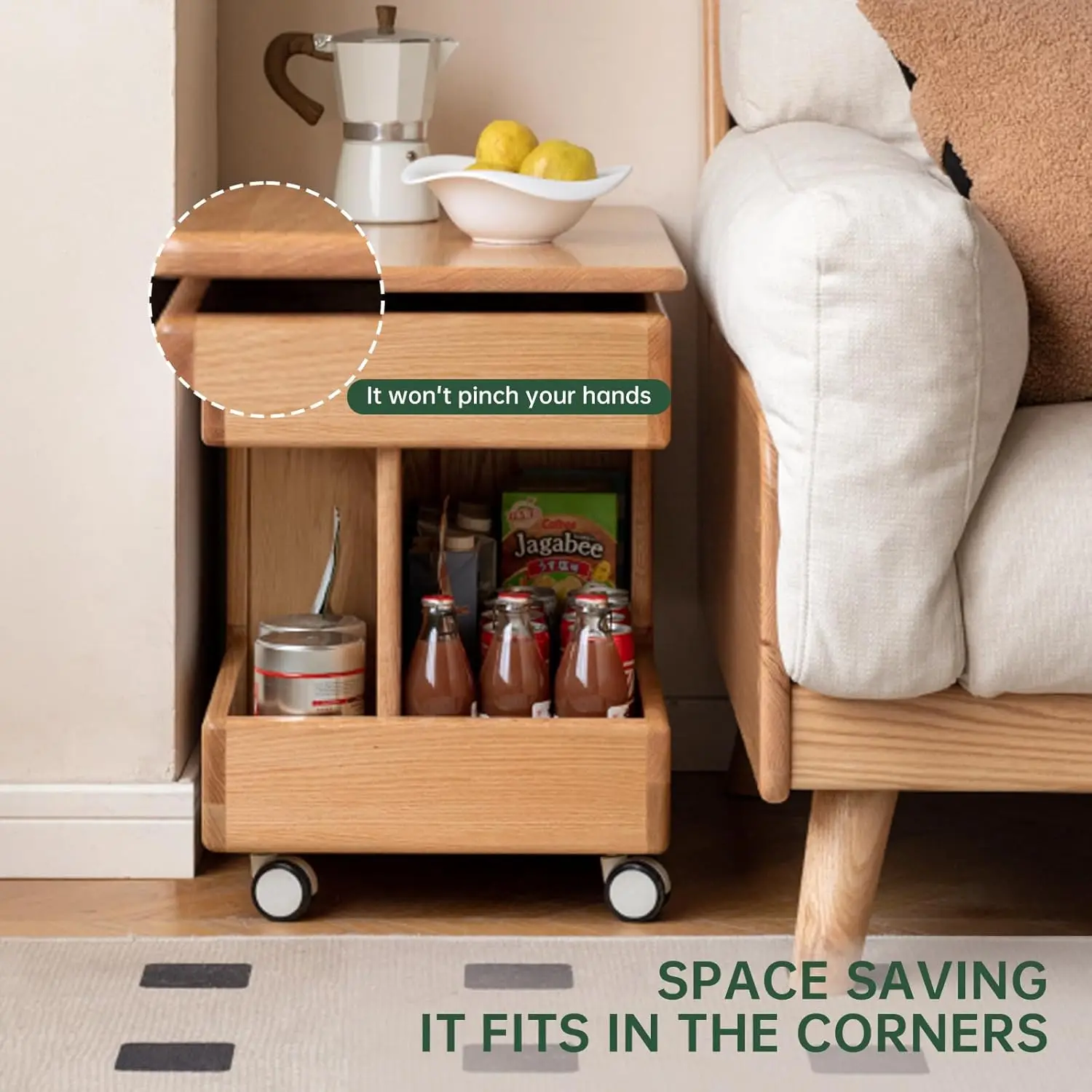 100% Solid Oak Lift Top Coffee Table For Living Room, Small Coffee Table With Rolling Wheels And 360° Rotating Desktop, Wood