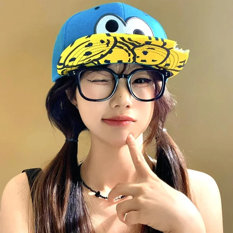 

American Hip-Hop Flat Brimmed Donut Baseball Cap Sun Protection Big Brimmed Hat for Big Head Circumference Small Face Duckbill