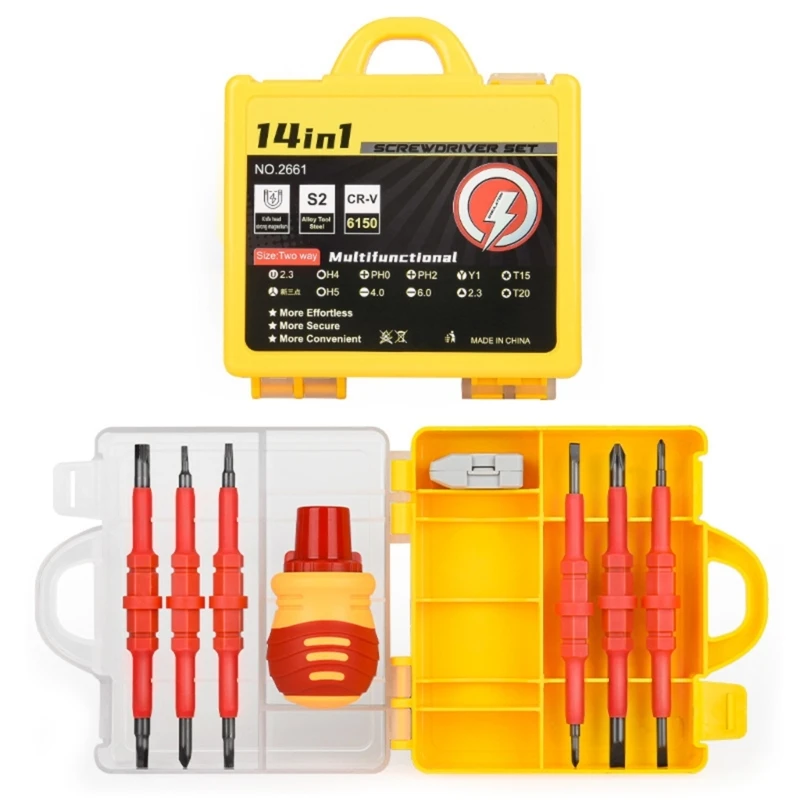 

14Pcs Electrician Insulated Electrical Hand Screwdriver Tool Set