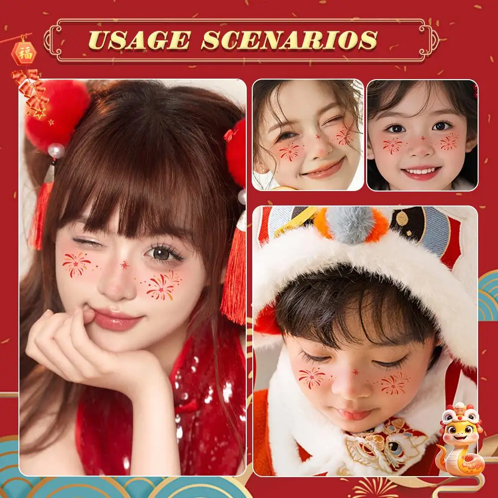 New Year Makeup Face Sticker Tattoo Face Lantern Blush Year 2025 Sticker Face New Sticker V8X8