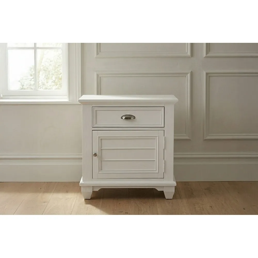 White Color Nightstand Bedroom Furniture Wooden Decorative Design Contemporary Style Bedside Table 1pc