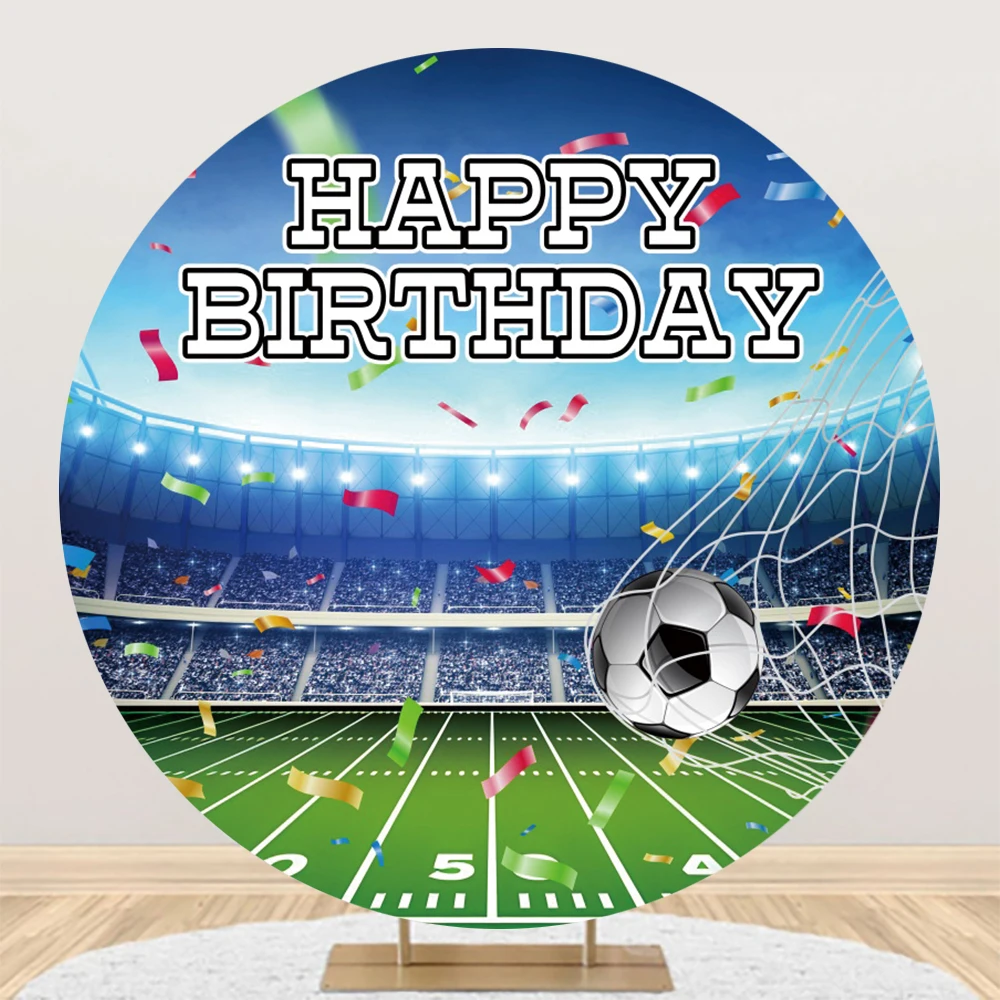Football Round Backdrop Cover for Boy Girl Birthday Party Soccer Sports Field Stadium Baby Shower Circle Photography Background