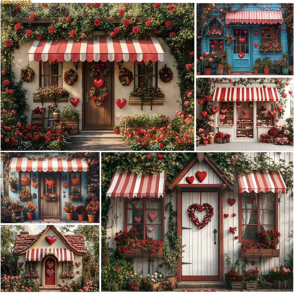 

Valentine's Day Store Photography Backdrop February 14th Rose Love Heart Flower Romantic Cottage Wedding Party Photo Background