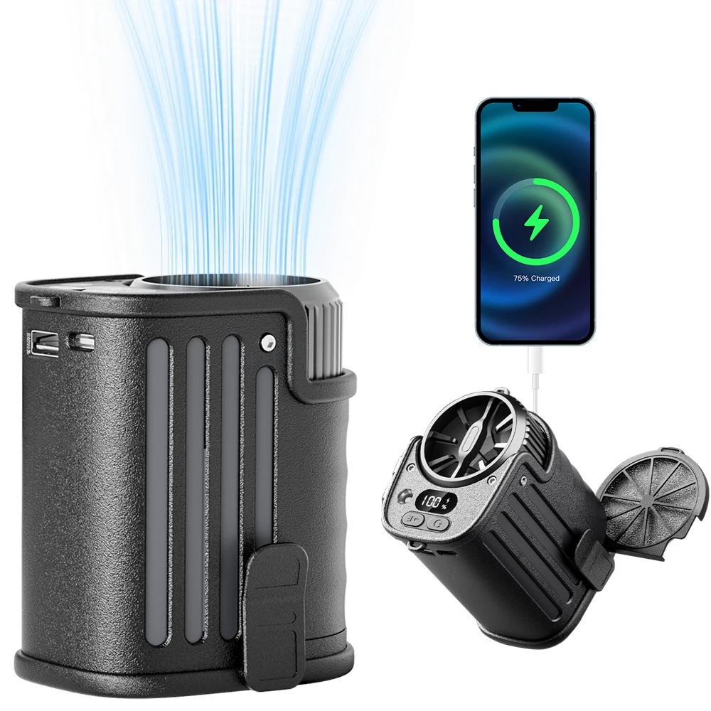 ポータブルウエストファン屋外吊り首ファン強風ベルトモバイル電源 LED 照明スポーツエクスプレス屋外作業用