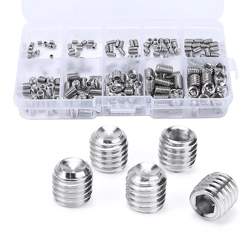 100/200pcs 304 Stainless Steel Screw Set Stainless Steel Screw Set, M3-M8 Sizes, Silvery Hex Head Allen Flat Head Anchor Bol