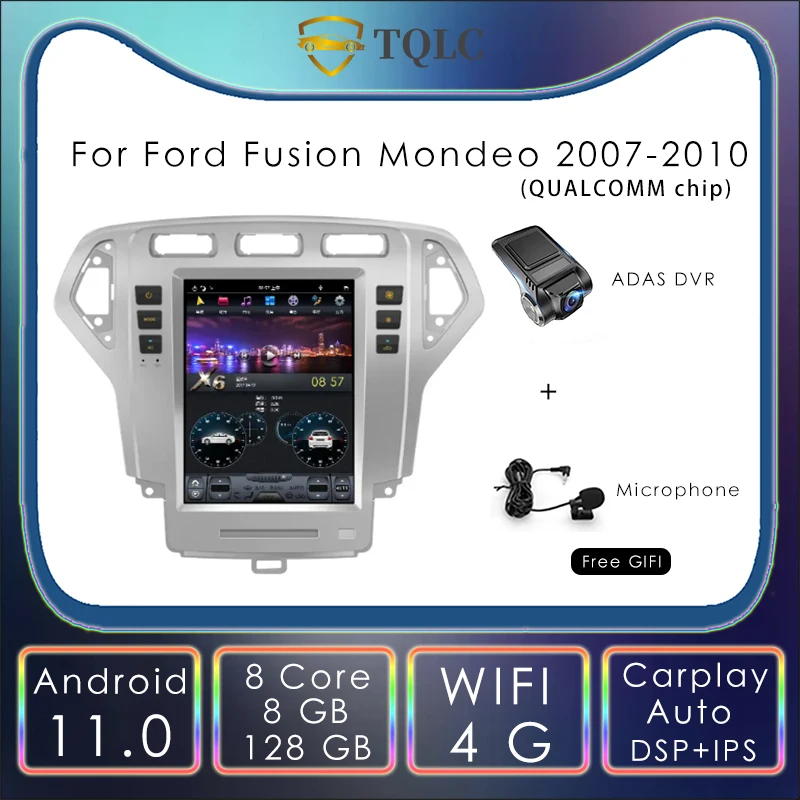 

Car Radio Android Tesla Style Vertical Player For Ford Fusion Mondeo 2007-2010 Carplay Multimedia Player 4G WIFI DSP IPS 128G