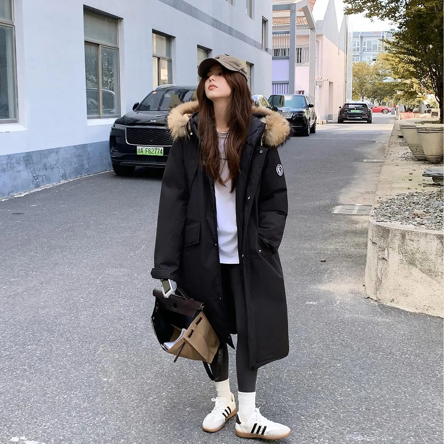 

Parkas Oversize Verde Womens Autumn High-Street Mid-Aged Grid Nylon Straight Comfortable Heating Trekking Mid-Length Functional