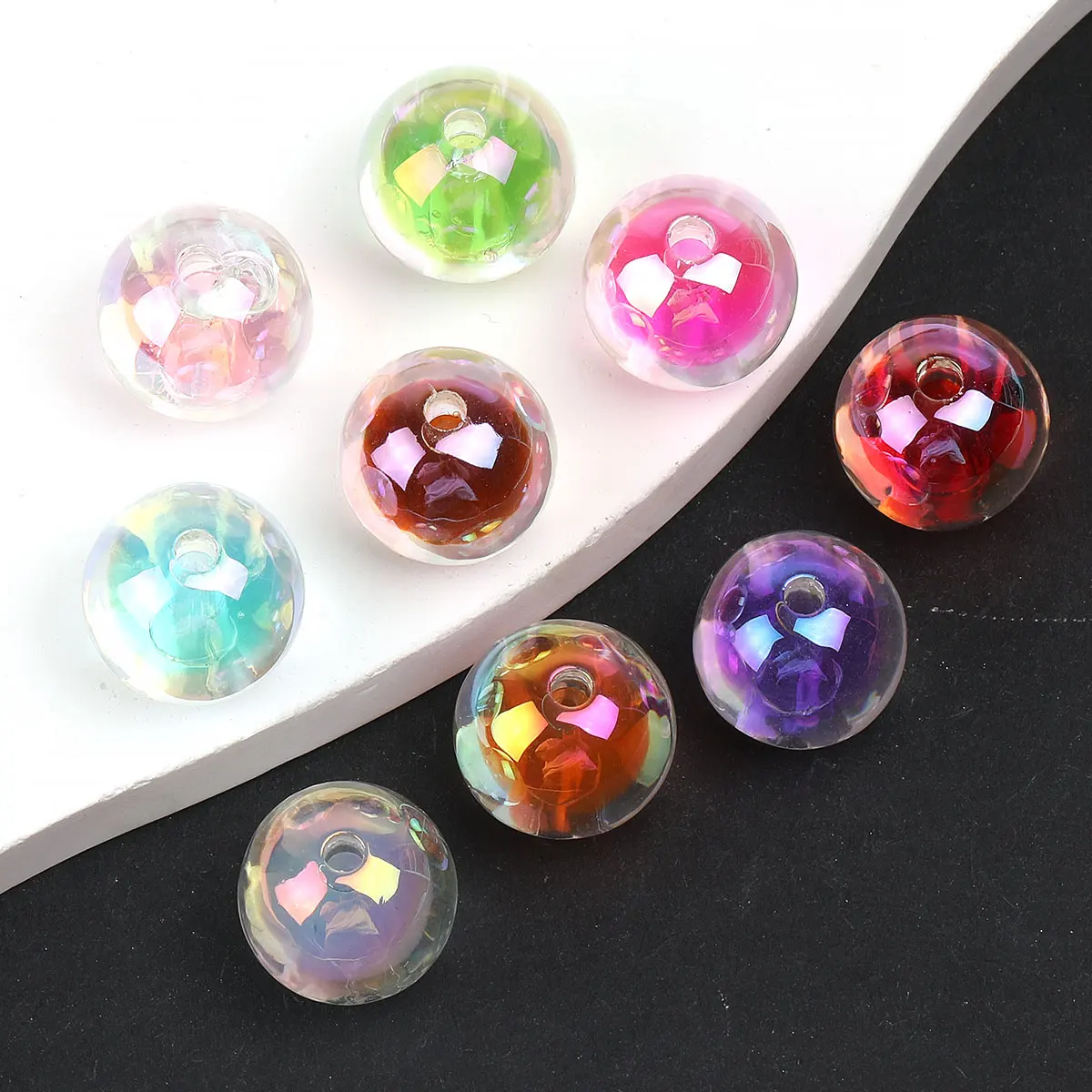 16pcs/32pcs Multicolor Round Acrylic Beads Glossy Translucent Colorful Unique Beads Charms Jewelry Making Accessories Bracelets