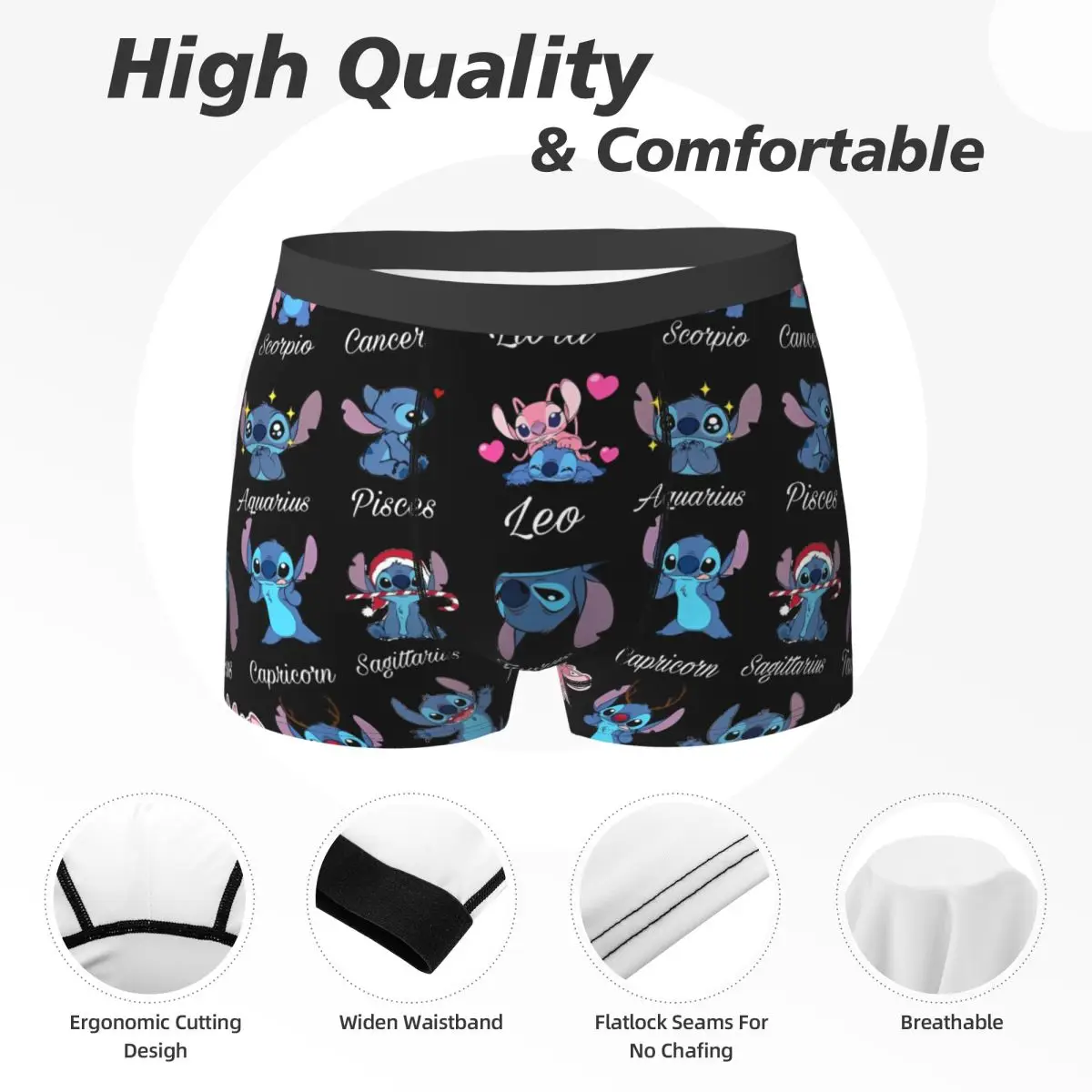 MINISO Stitch ชุดชั้นในการ์ตูน Kawaii กางเกงในชายพิมพ์ตลก Boxershorts ขายร้อน Boxer Brief Plus ขนาด