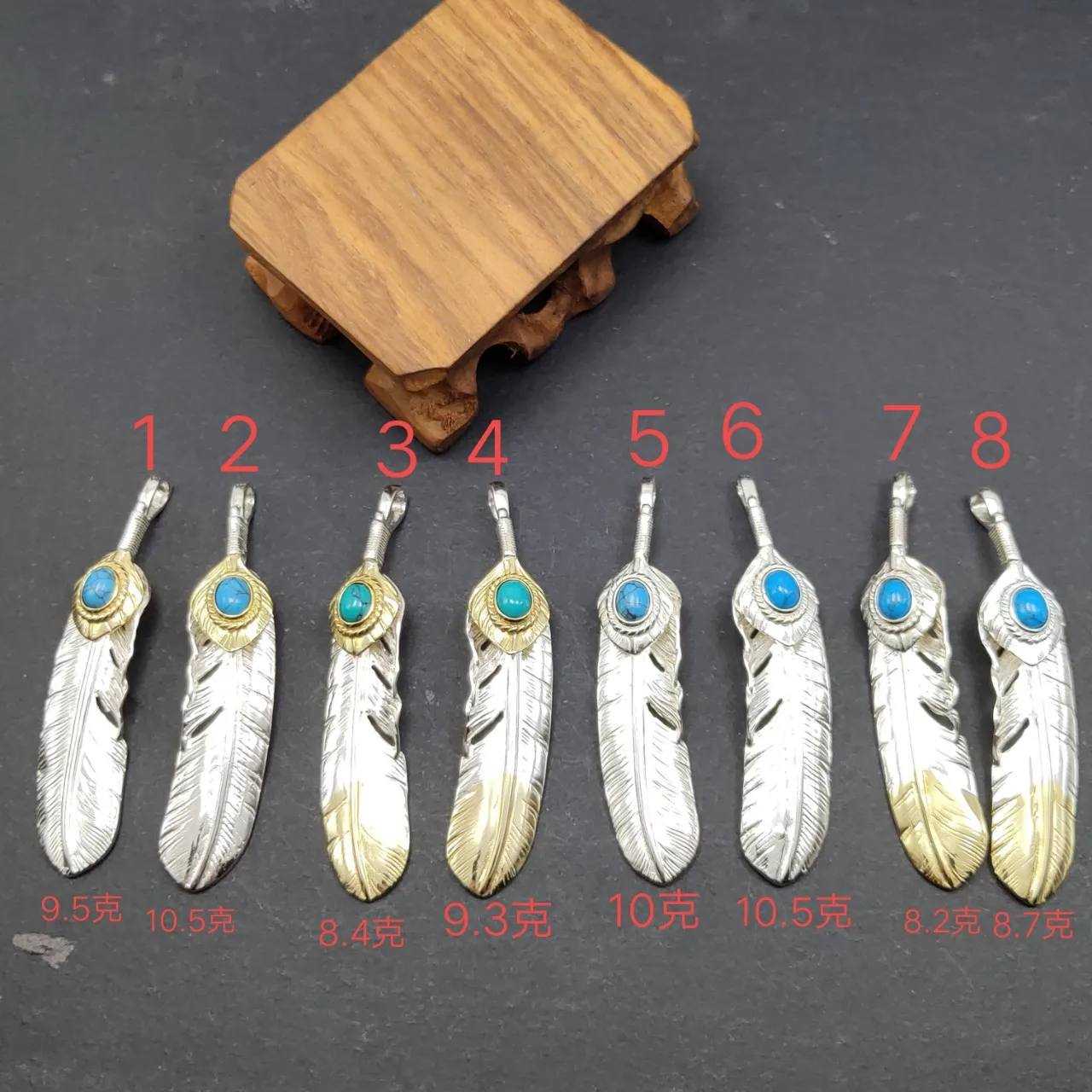 Japanese 925 sterling silver with turquoise dot gold feather pendant trendystylish men's and women's sweater chain pendant