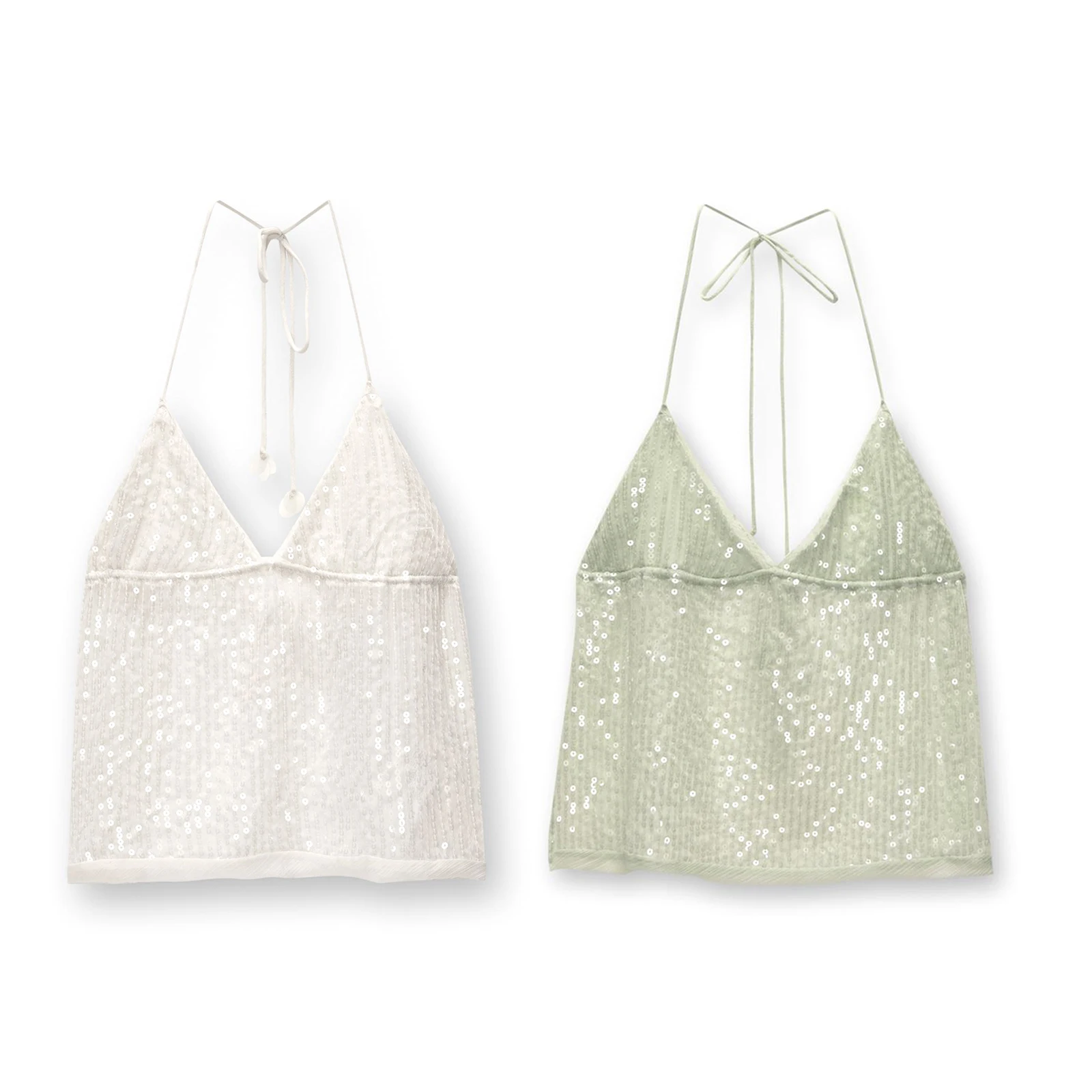 

Casual Vests Summer Sleeveless Tops Streetwear Women Tank Tops Sequins V-Neck Tie-Up Halter Neck Tanks