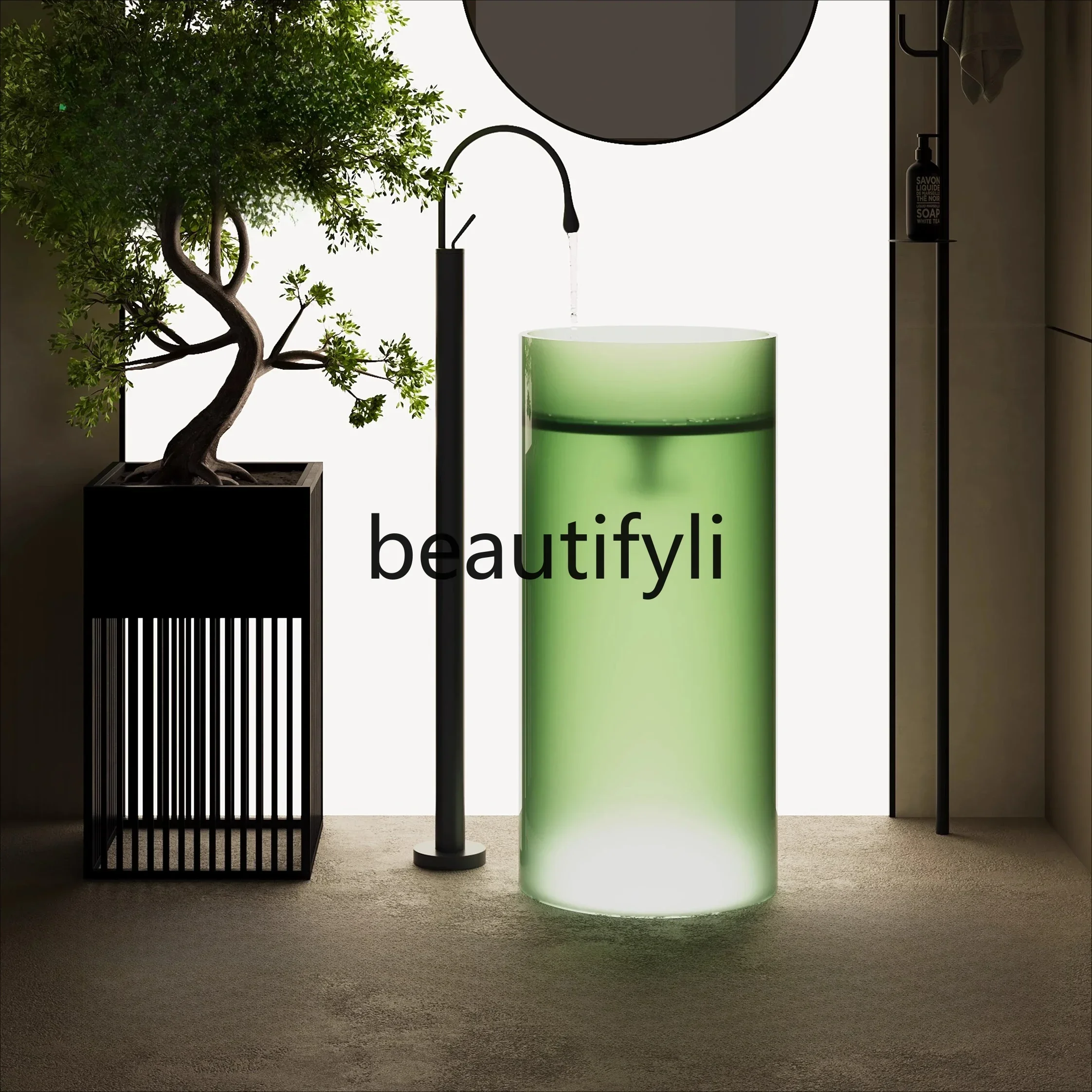 

Natural resin luminous column basin bathroom household hotel crystal transparent integrated wash basin0420