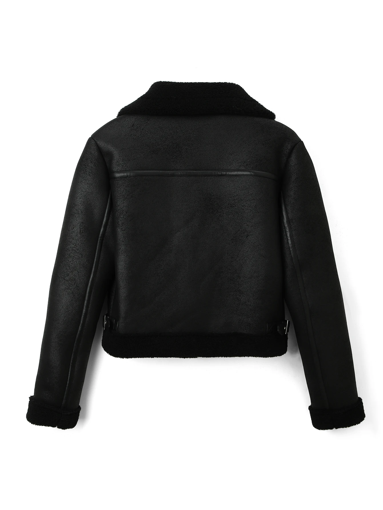 Women's Classic Black PU Leather Jacket - Vegan Faux Moto Coat with Lapel & Multi-Pockets, All-Season Zippered Outerwear ⚡