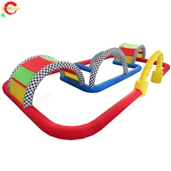 Envío rápido de puerta, pista de carreras inflable gigante Gokart opcional de 15x10m, pista de carreras de aire Rc Mega Blow Up Arena, juguetes para parque infantil