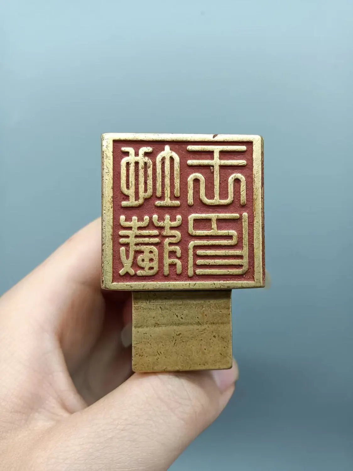 Antique Bronze Collection Cinnabar Six Sided Seal Heavy Shape Fine Carving Ancient Charm