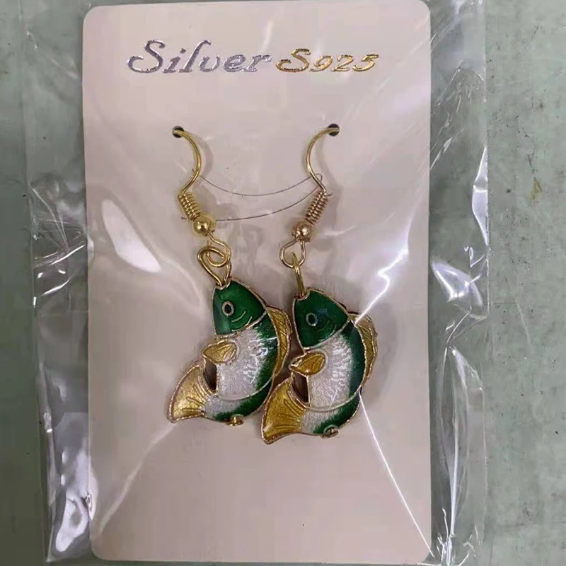 

Cute Enamel Gold Fish Drop Earrings for Women Girls Colorful Animal Jewelry Chinese Traditional Handcraft Cloisonne Accessories