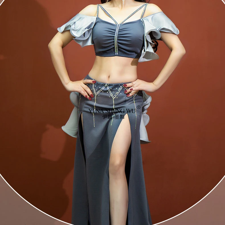 

Комплект для танца живота, женская юбка, тренировочная одежда для женщин и взрослых, элегантный топ для упражнений, профессиональная одежда для восточных танцев