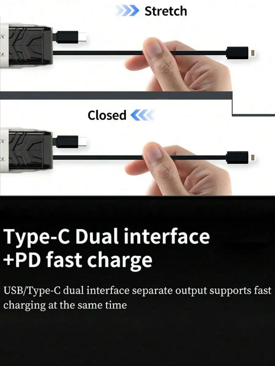 

4-In-1 Retractable Car Charger With USB-C And Lightning Cables Dual Fast Charging For iPhone Galaxy