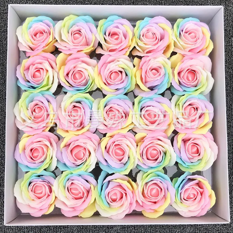 Valentine's day colorful rose soap flower head diy bouquet gift box making eternal soap flower rainbow rose